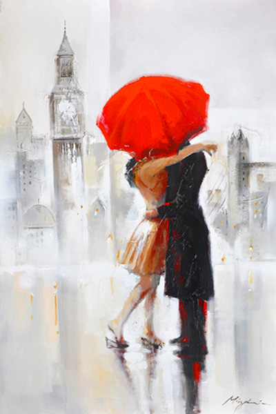 PXFC228 Wall décor art oil on canvas street scene London red grey tones